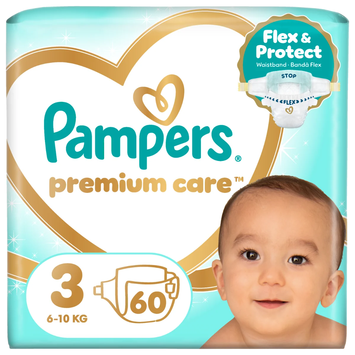 Scutece Premium Care Nr.3 6-10kg, 60 bucati, Pampers 