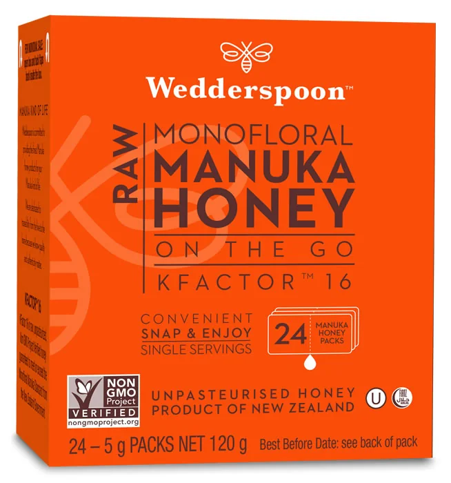 Miere de manuka KFactor 16 Raw, 5 x 24 plicuri, Wedderspoon