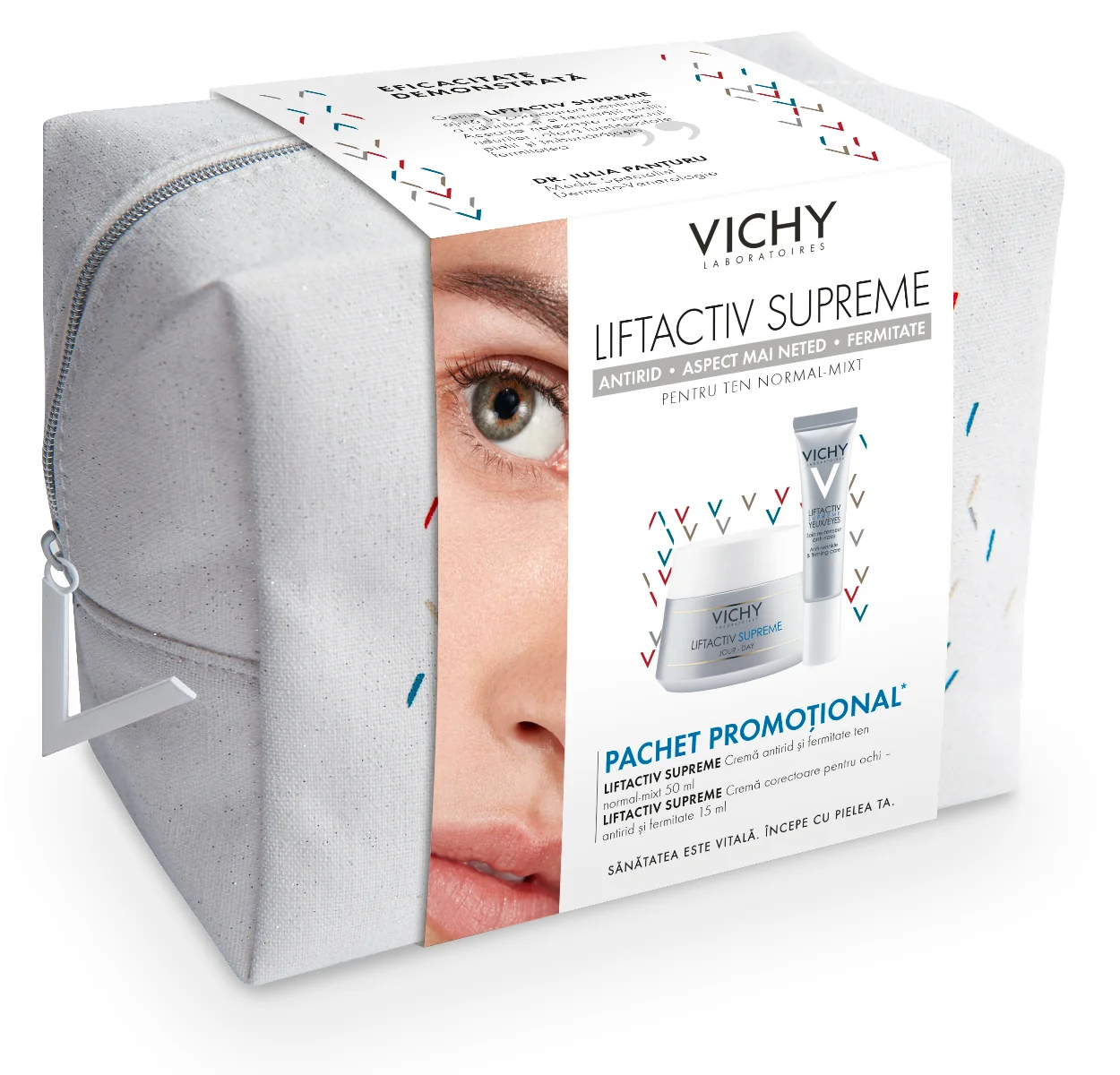 Pachet Promotional Liftactiv Supreme antirid si fermitate pentru ten normal-mixt 50ml + Crema corectoare pentru ochi antirid si fermitate Liftactiv 15ml, Vichy