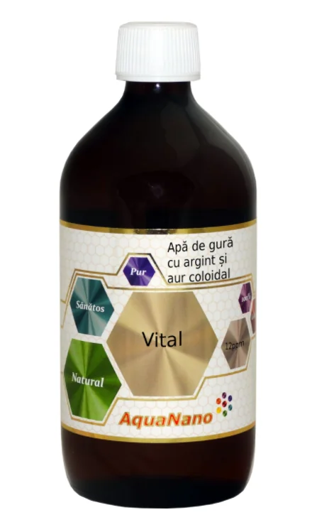 Apa de gura cu argint si aur coloidal Vital 12 ppm AquaNano, 480ml, Aghoras