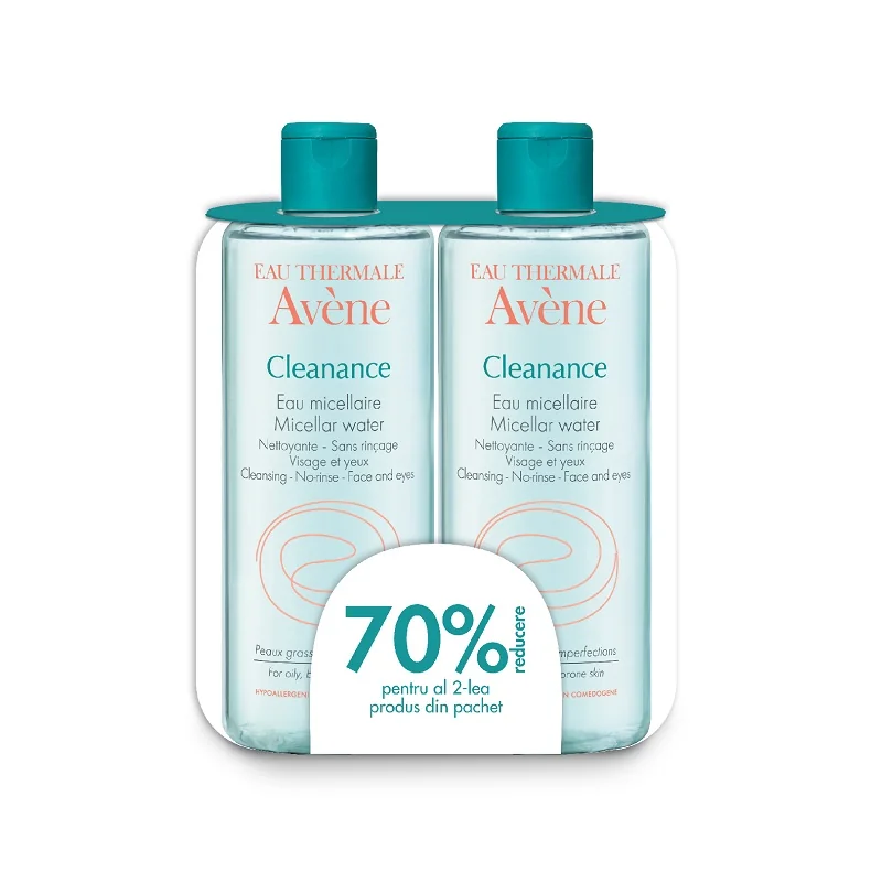 Pachet Apa micelara Cleanance 1 + 70% reducere la al doilea produs, 2 x 400ml, Avene