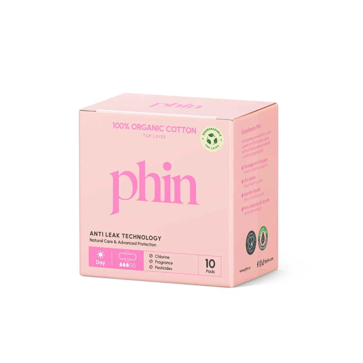 Absorbante pentru zi din bumbac organic, 10 bucati, Phin 