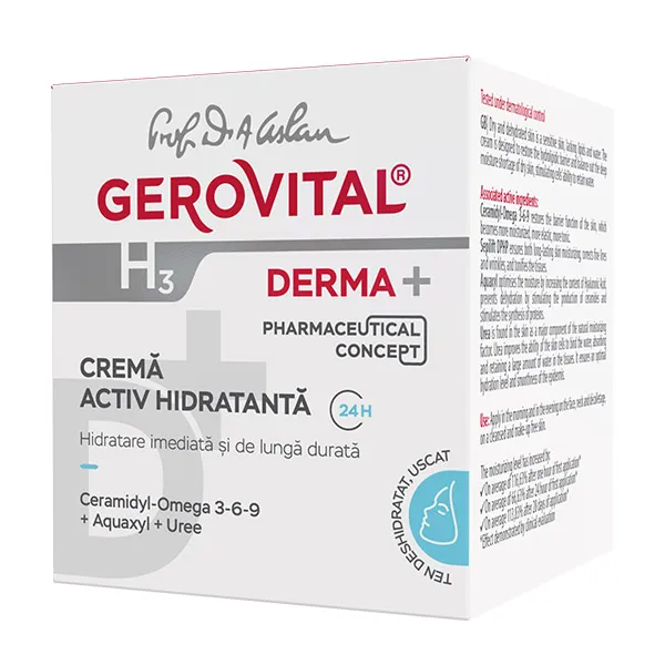 Crema activ hidratanta 24h H3 Derma+, 50ml, Gerovital