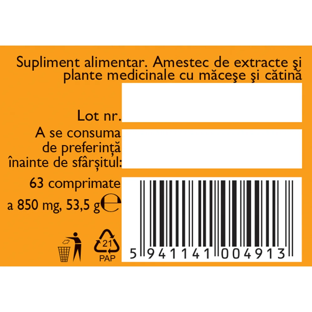 Vitaminizant cu macese si catina F154, 63 comprimate masticabile, Fares