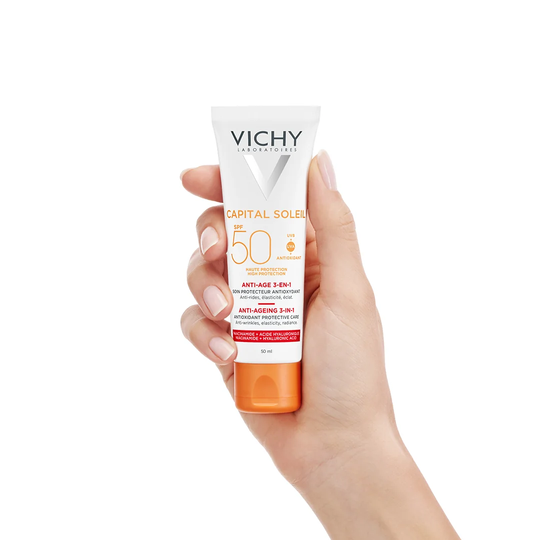 Crema antioxidanta anti-rid 3in1 cu protectie solara SPF 50 pentru fata Capital Soleil, 50ml, Vichy
