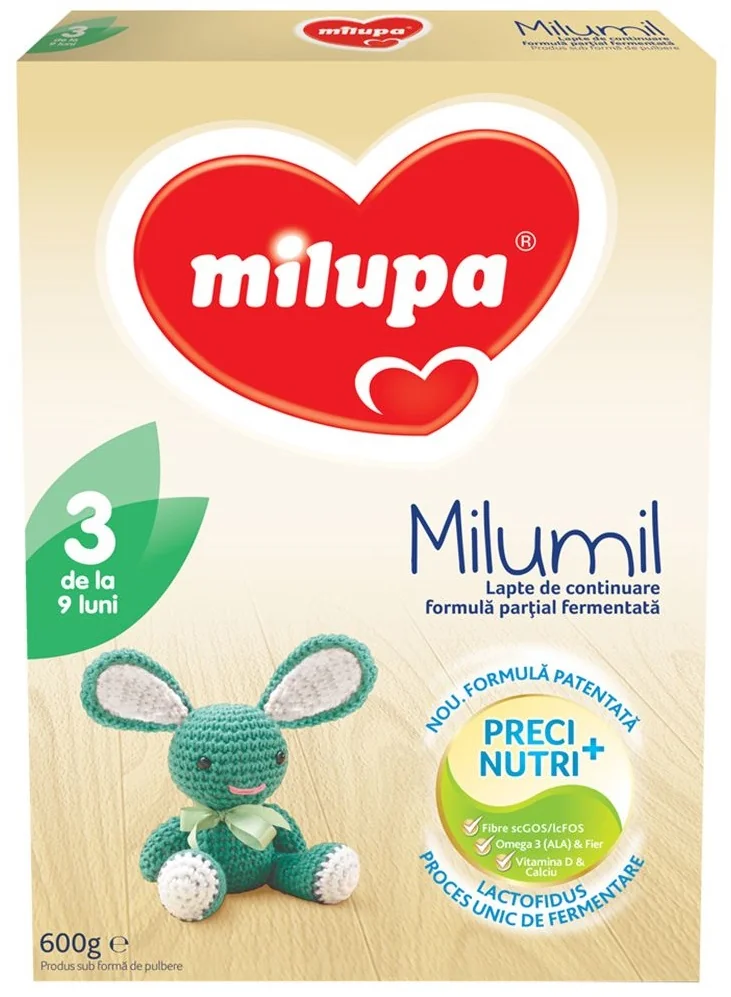 Lapte praf Milumil 3, incepand de la 9 luni, 600g, Milupa
