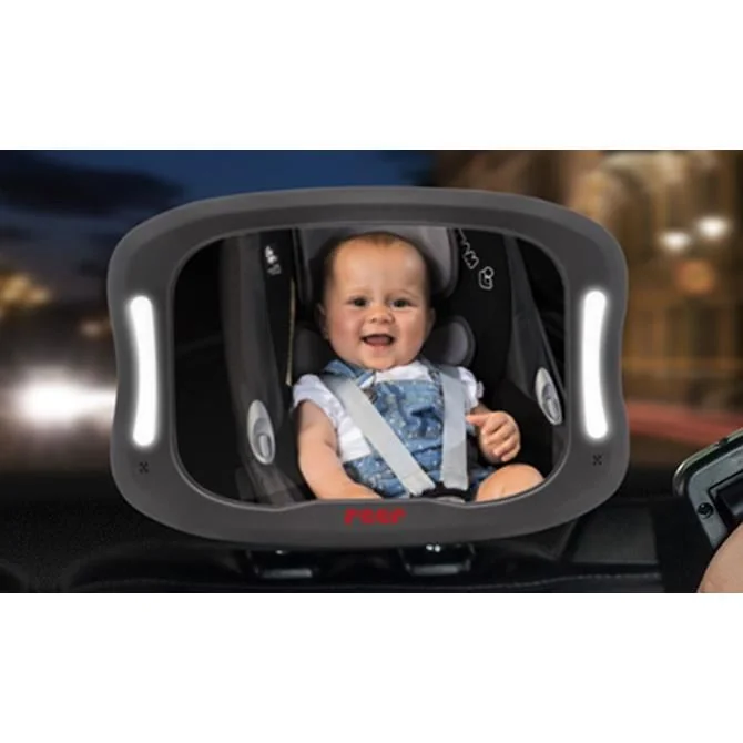 Oglinda auto cu led si prindere pe tetiera pentru monitorizare bebelusi 86101, 1 bucata, Reer