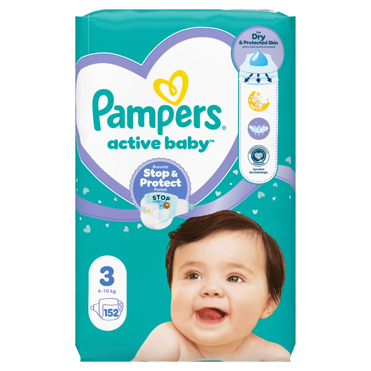 Scutece Active Baby Mega Box, Marimea 3, 6-10 kg, 152 bucati, Pampers