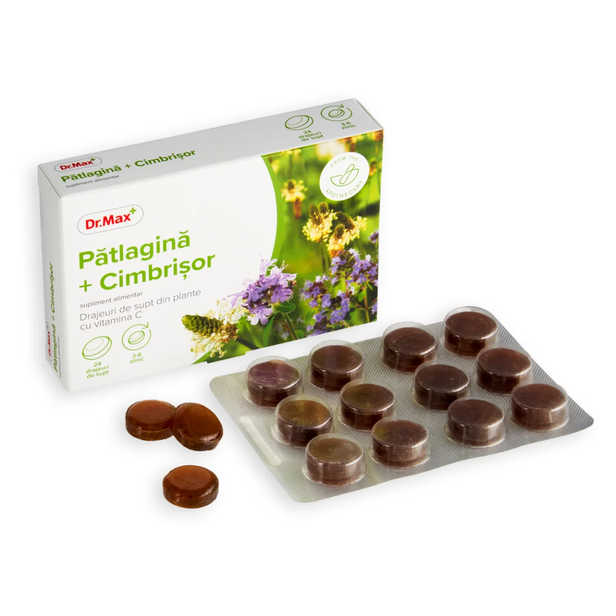 Dr. Max Drajeuri cu patlagina si cimbrisor, 24 drajeuri
