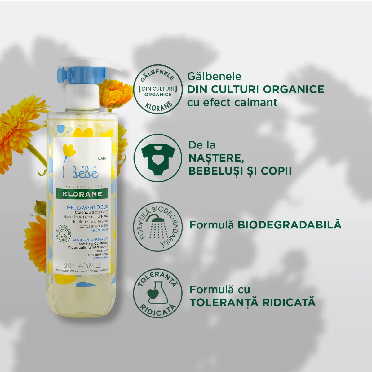 Gel spumant pentru curatare delicata, 500ml, Klorane Bebe