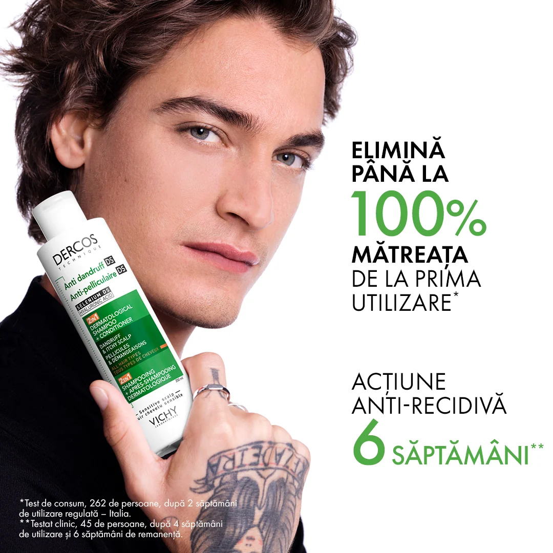 Sampon si balsam 2 in 1 anti-matreata pentru toate tipurile de par Dercos, 200ml, Vichy