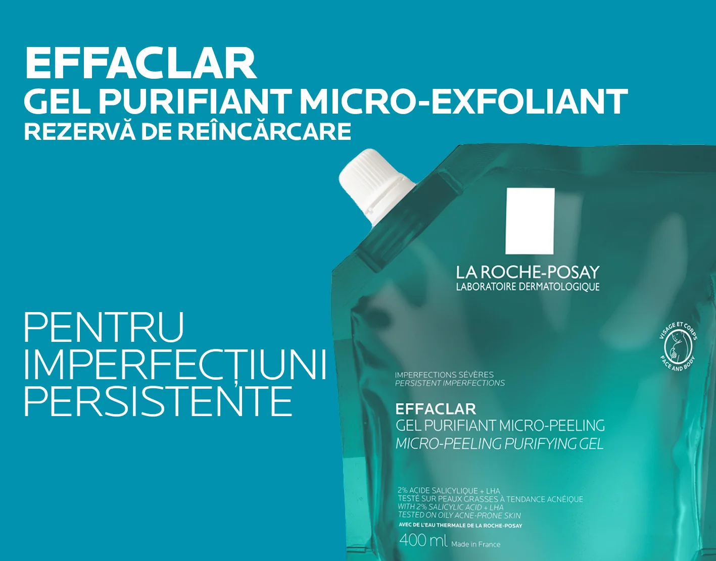 Rezerva de reincarcare Gel Purifiant Micro-Exfoliant Effaclar, 400ml, La Roche-Posay