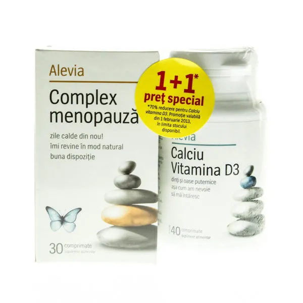 Pachet Complex menopauza 30 comprimate + Calciu Vitamina D3 40 comprimate, Alevia