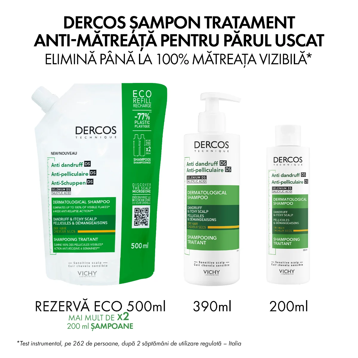 Sampon anti-matreata pentru par uscat Dercos, 200ml, Vichy