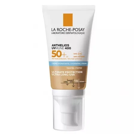 Crema hidratanta cu pigment de culoare protectie solara SPF 50+ pentru ten sensibil sau intolerant la soare Anthelios UV-Mune 400, 50ml, La Roche-Posay