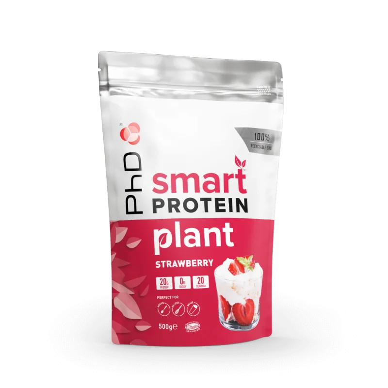 Pudra de proteine vegetale cu aroma de capsuni si frisca Smart Protein Plant, 500g, PhD