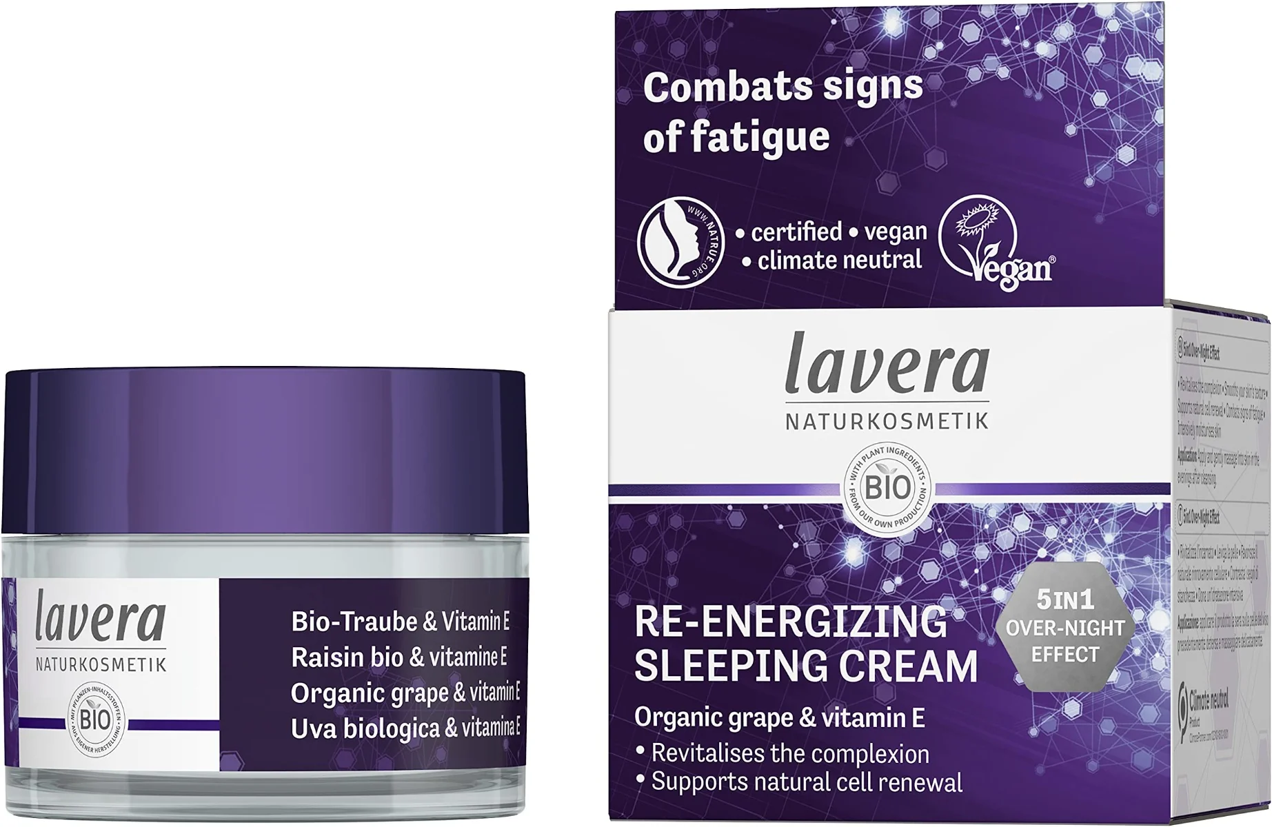 Crema de noapte 5 in 1 cu acid hialuronic si vitamina E Bio, 50ml, Lavera