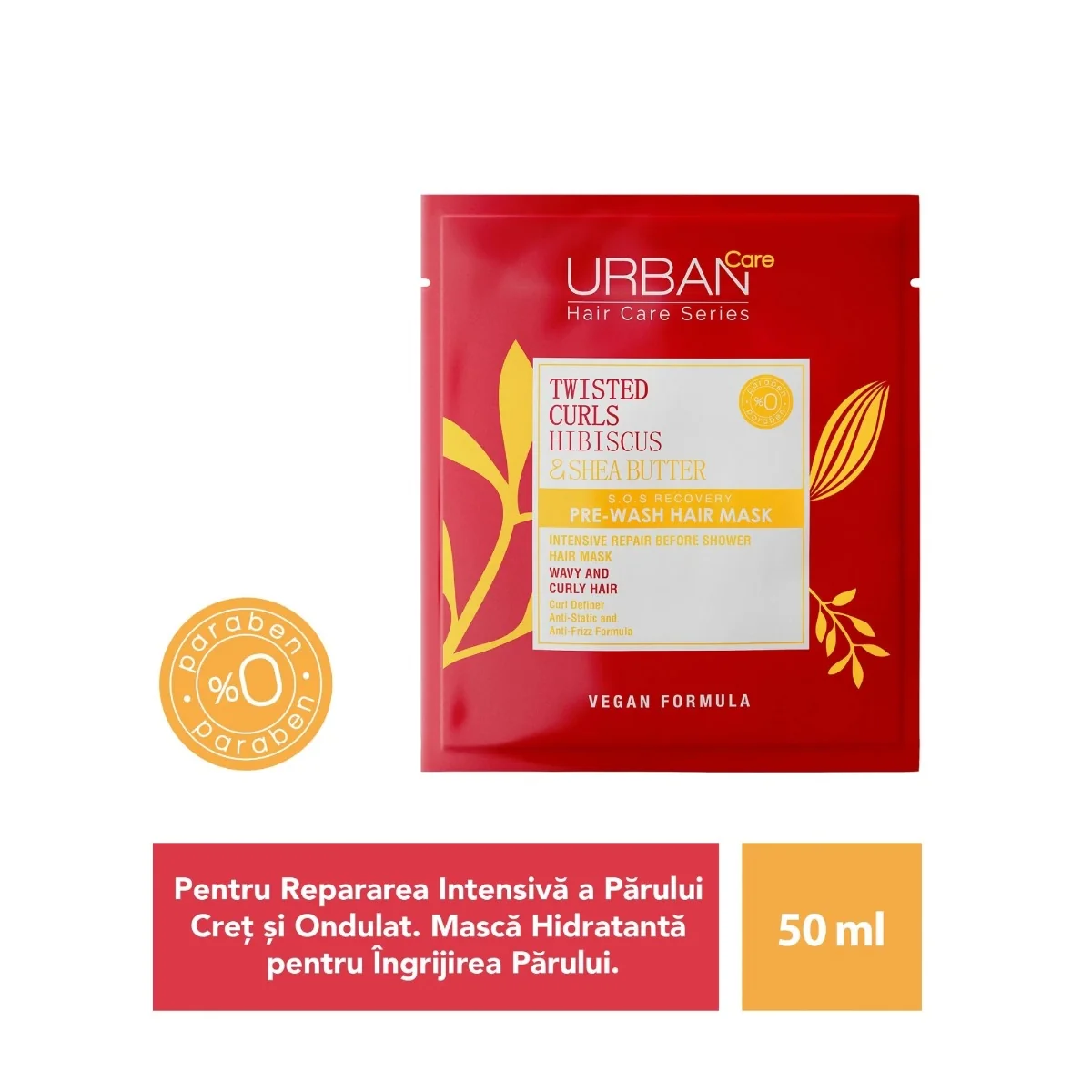 Masca de par pre-samponare pentru bucle cu Hibiscus si Unt de Shea, 50ml, Urban Care 