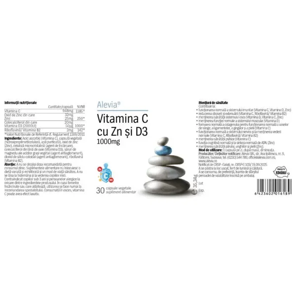 Vitamina C cu Zn si D3 1000mg, 30 capsule, Alevia