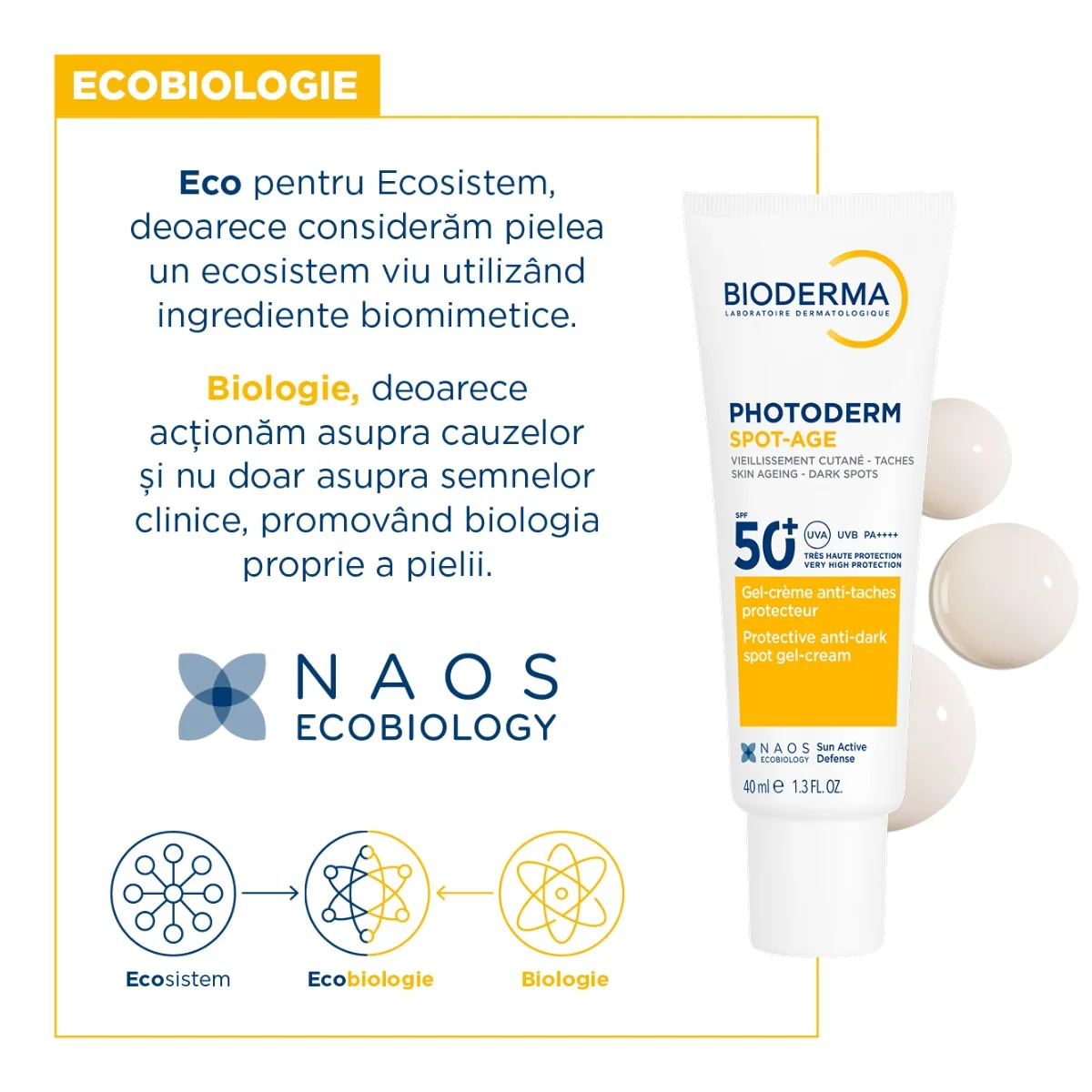 Gel-crema cu efect antioxidant impotriva petelor brune Photoderm Spot-Age SPF 50+, 40ml, Bioderma
