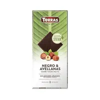 Ciocolata neagra cu alune fara zahar si gluten 54% cacao Stevia, 125g, Torras