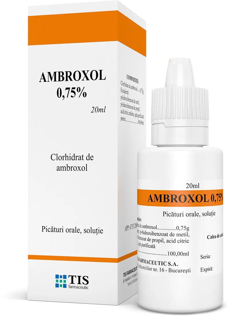 Ambroxol 0.75% picaturi orale solutie, 20 ml, Tis