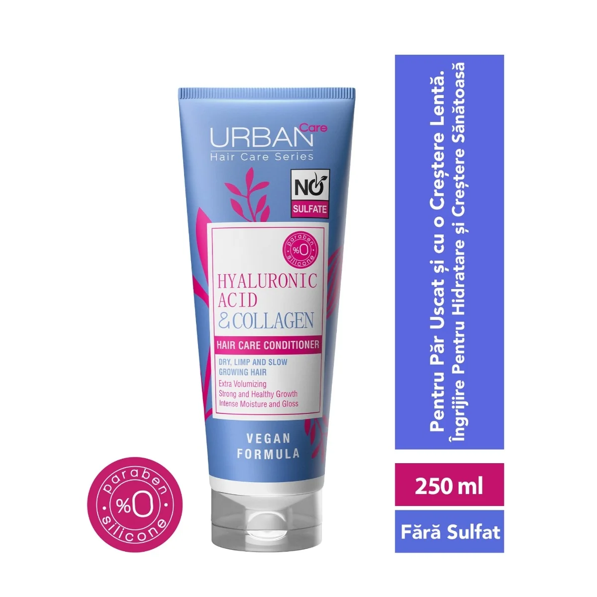 Balsam de par fara sulfati cu Acid Hialuronic si Colagen, 250ml, Urban Care
