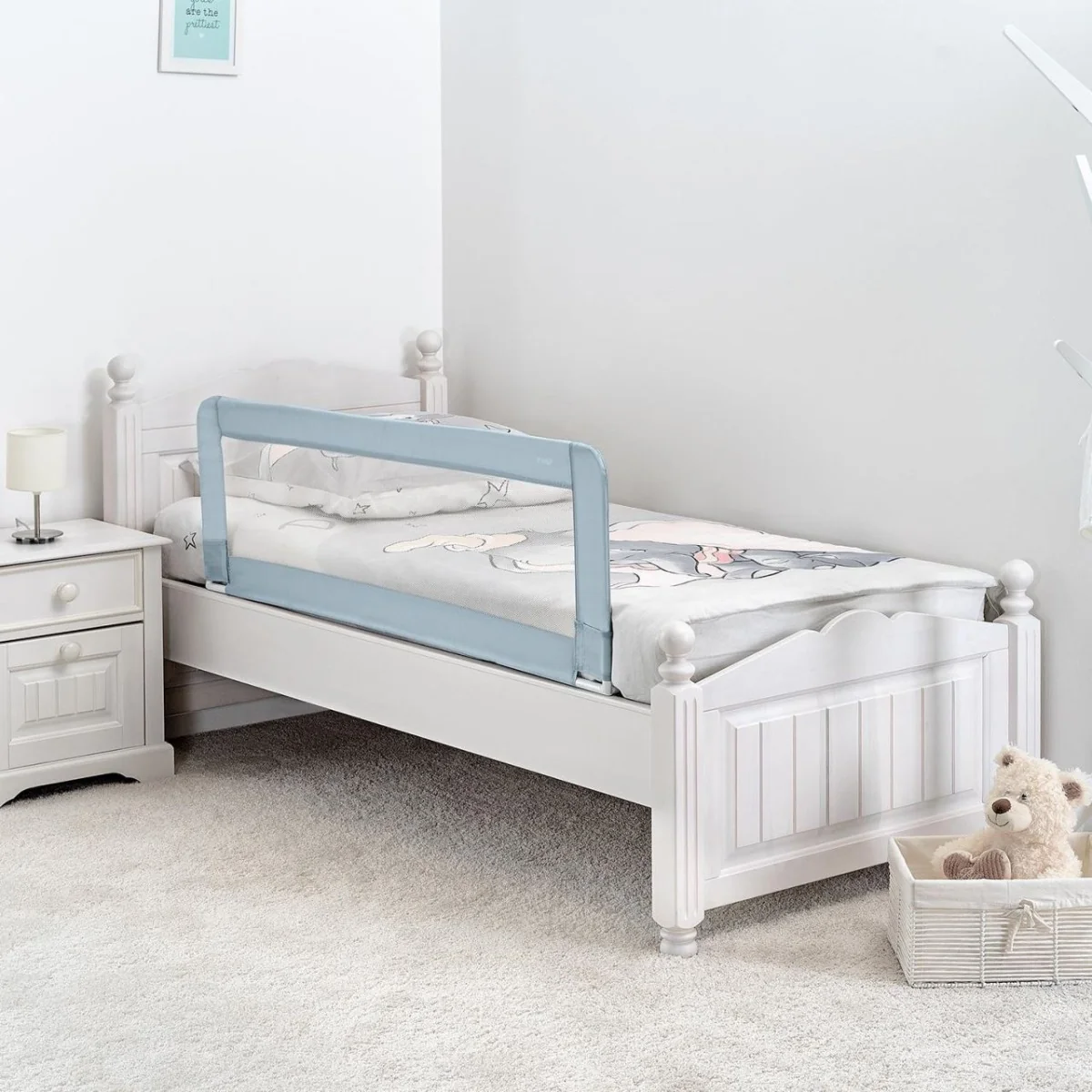 Bariera de protectie pat pentru bebelusi Albastru-gri XL 45111, 150cm, Reer