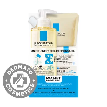 Pachet Ulei de spalate Lipikar Huile Lavante AP+ 400ml + Rezerva Lipikar Huile Lavante 400ml + Lipikar baume Light AP+M 15ml, La Roche-Posay