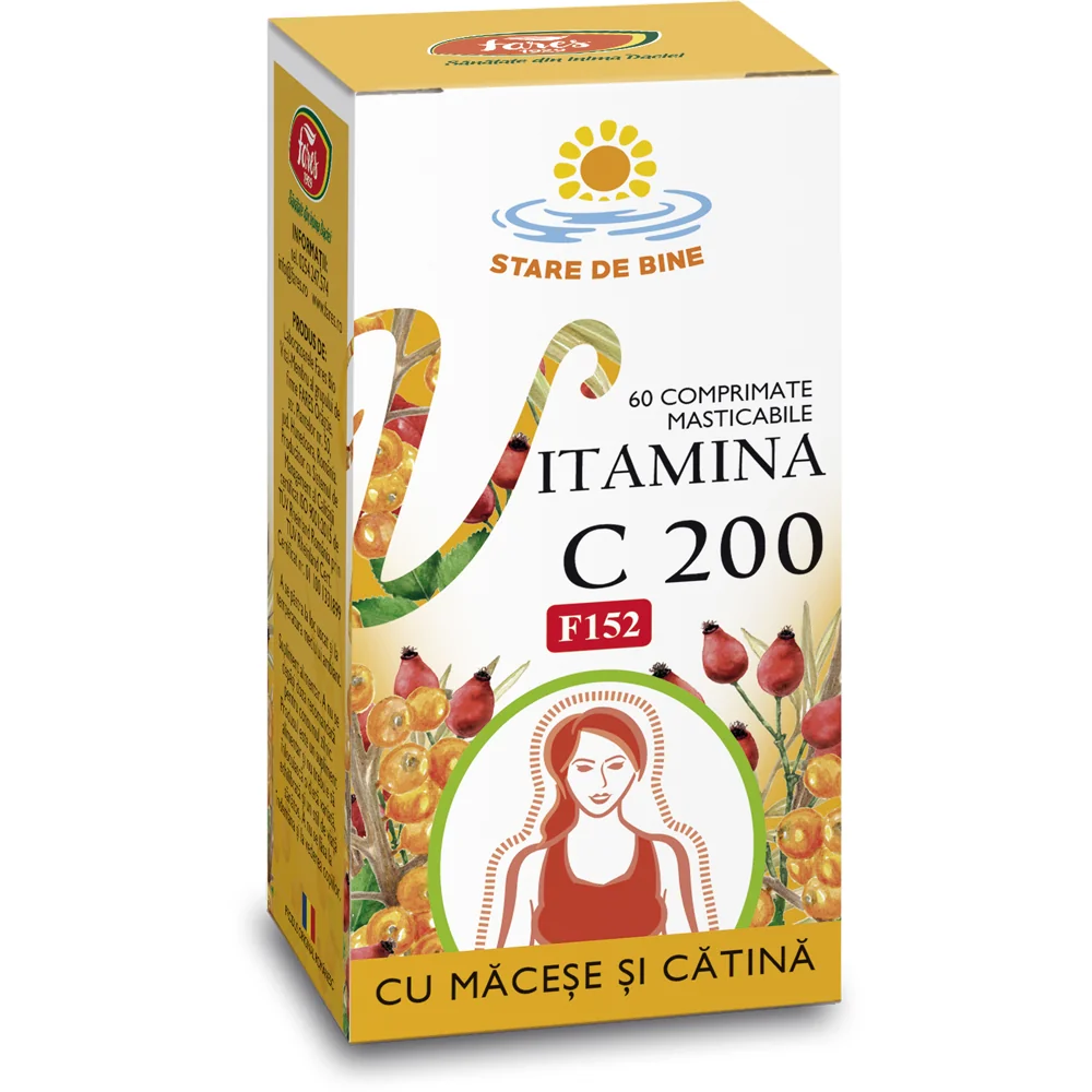 Vitamina C 200mg cu macese si catina, 60 comprimate, Fares