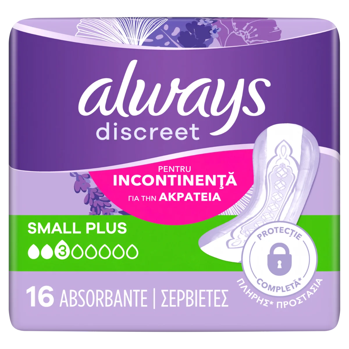 Absorbante pentru incontinenta urinara Discreet Small Plus, 16 bucati, Always