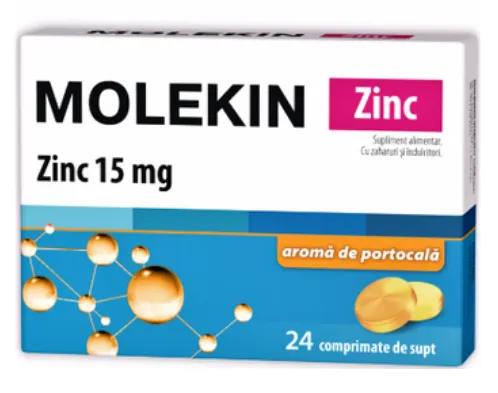 Molekin Zinc 15mg cu aroma de portocale, 24 comprimate de supt, Zdrovit