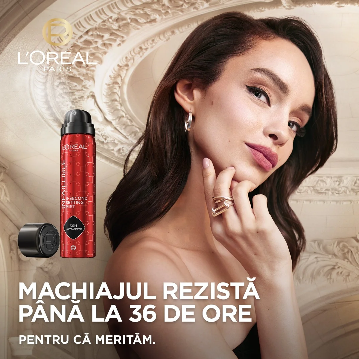 Spray de fixare rezistent la transfer Infaillible 3 Second Setting Mist, 75ml, L'Oreal Paris