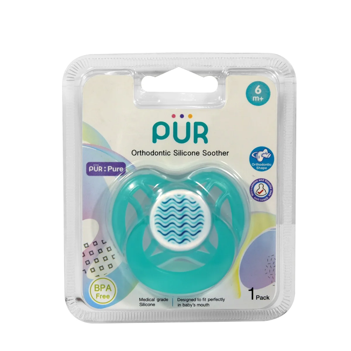 Suzeta ortodontica din silicon +6 luni aqua, 1 bucata, PUR