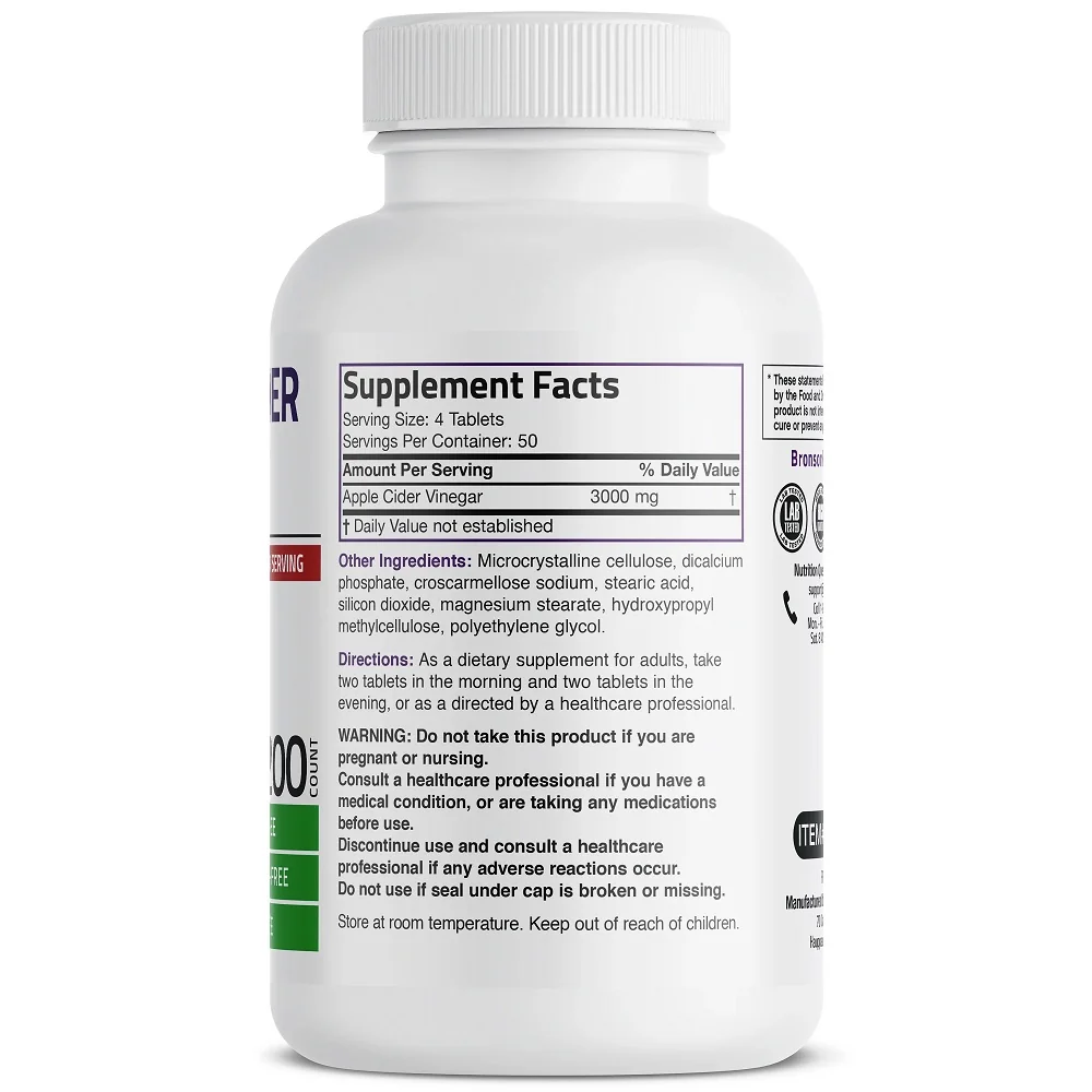 Otet din cidru de mere 3000mg, 200 tablete, Bronson Laboratories