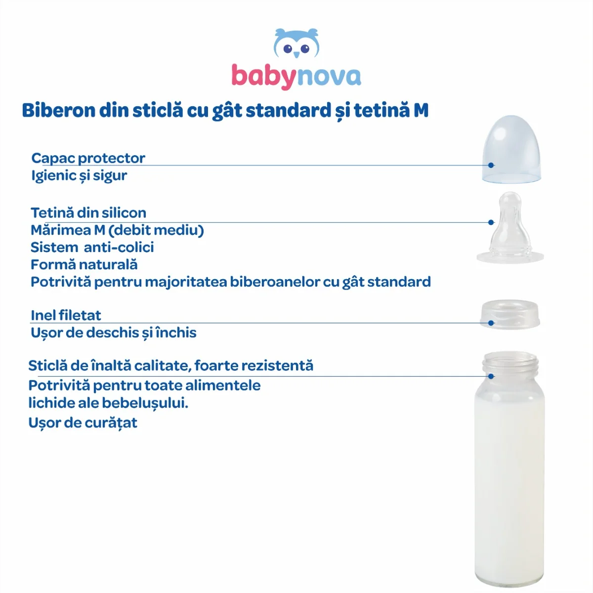 Biberon din sticla, 240ml, Baby Nova
