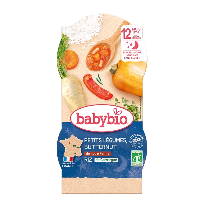 Meniu bio piure din legume si orez +12 luni, 2 x 200g, BabyBio