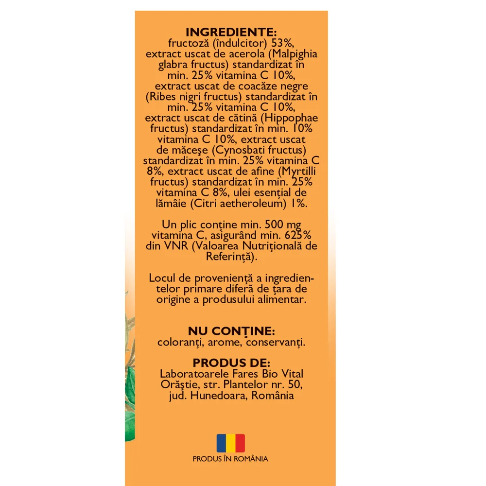 Vitamina C 500 naturala, 10 plicuri, Fares