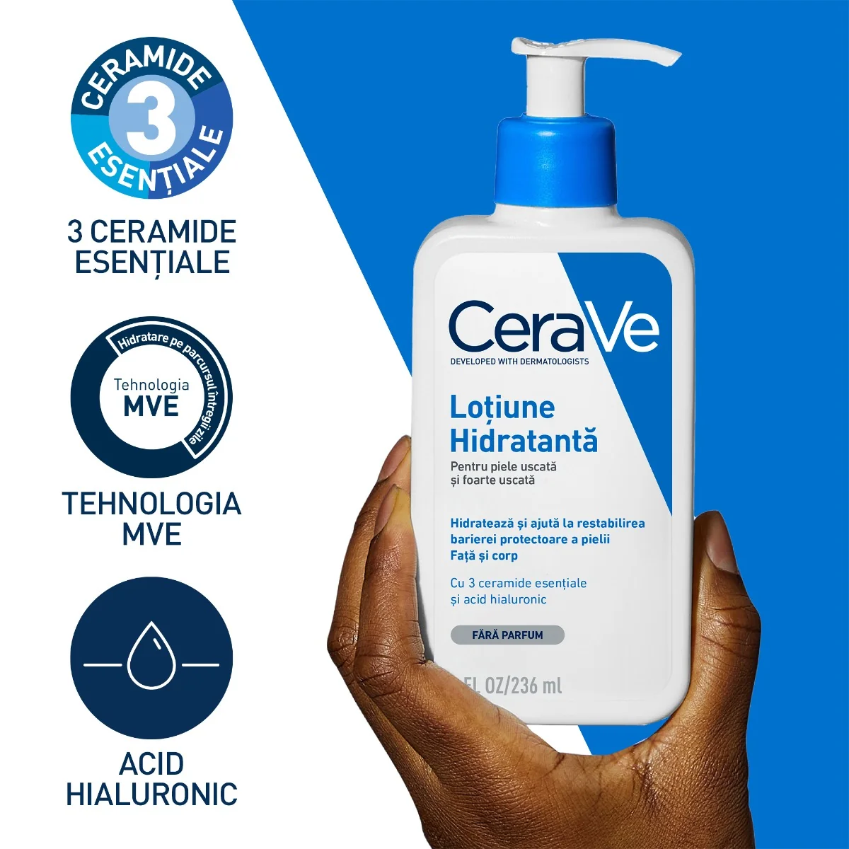 Lotiune hidratanta de fata si corp pentru piele uscata si foarte uscata, 236ml, CeraVe