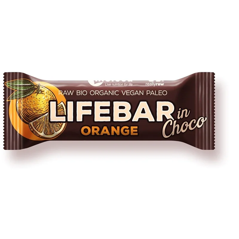 Baton cu portocale in ciocolata raw Lifebar Bio, 40g, Lifefood