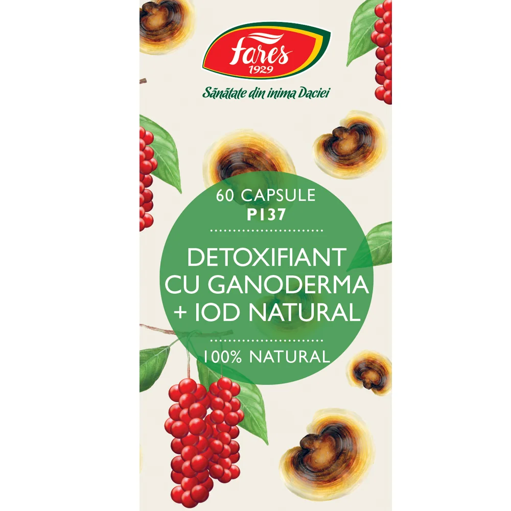 Detoxifiant cu ganoderma + iod natural P137, 60 capsule, Fares