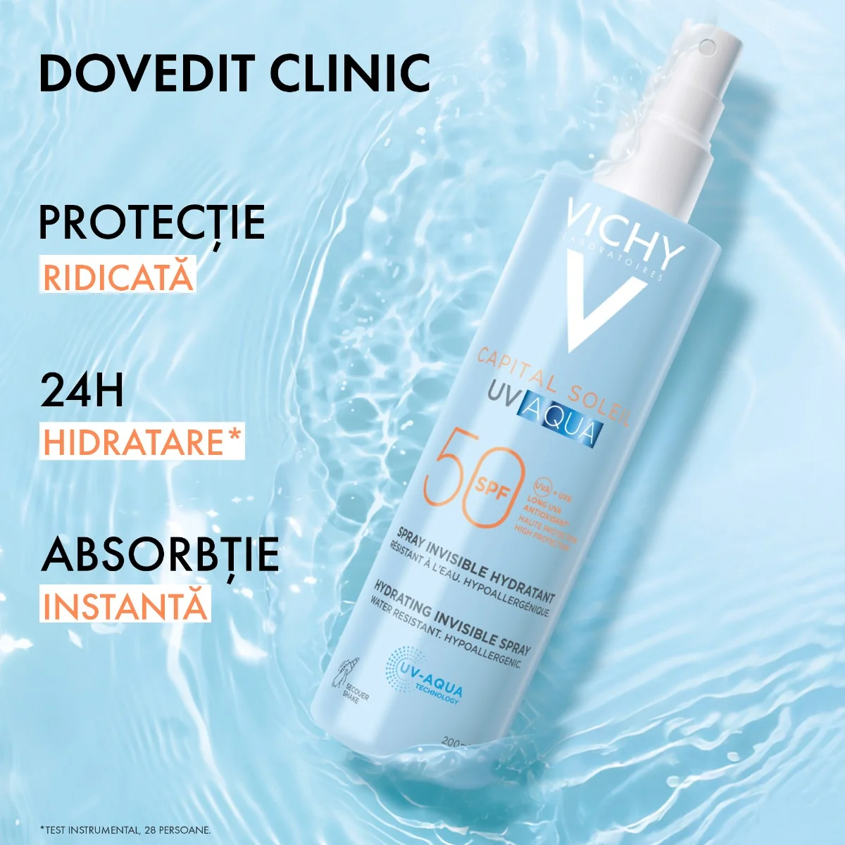 Spray hidratant pentru fata si corp SPF50 Capital Soleil UV AQUA, 200ml, Vichy