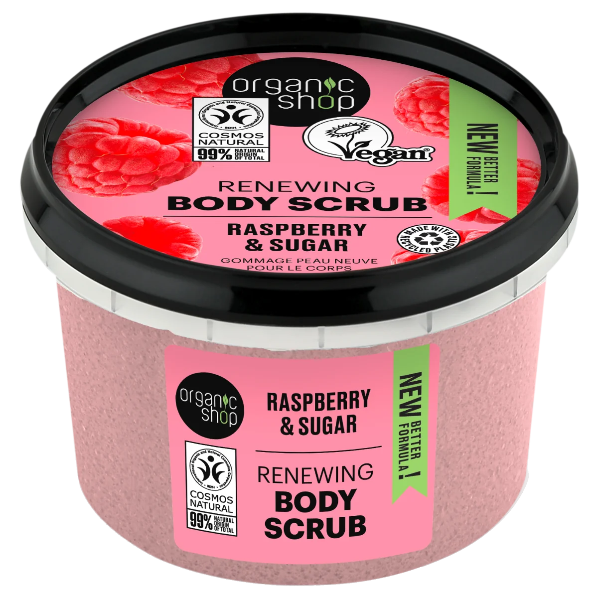 Scrub de corp cu zahar si zmeura Raspberry Cream, 250ml, Organic Shop