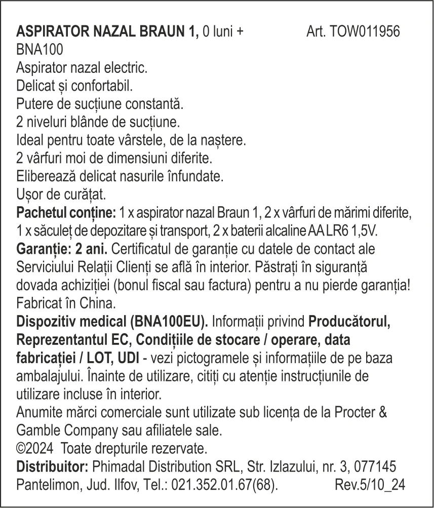 Aspirator nazal manual pentru copii BNF020EU, 1 bucata, Braun