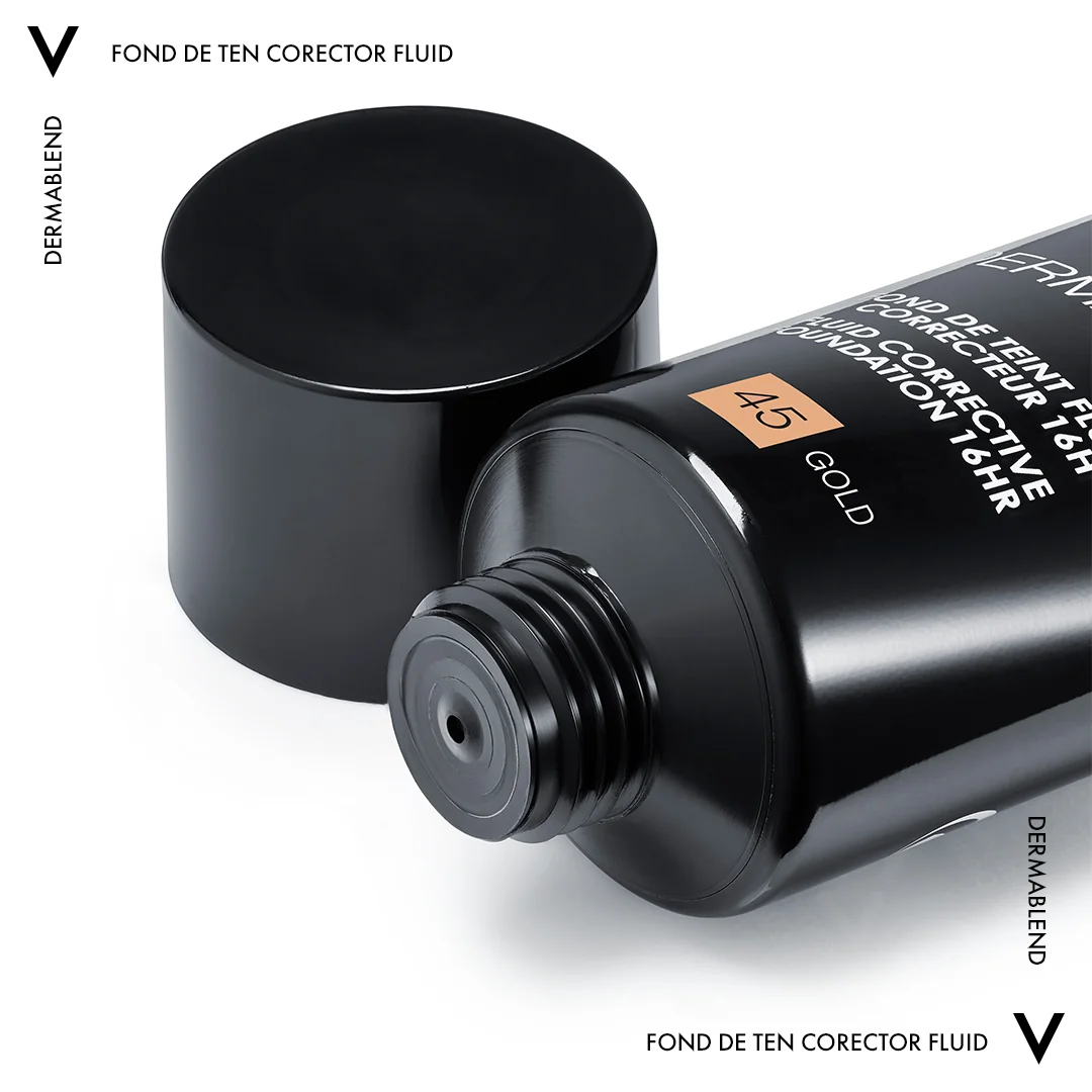 Fond de ten corector fluid rezistenta 16h SPF28 ten normal sau uscat Dermablend 45, 30ml, Vichy