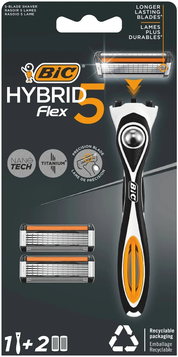 Pachet Aparat de ras Hybrid Flex 5 + Rezerve 2 bucati, BIC 