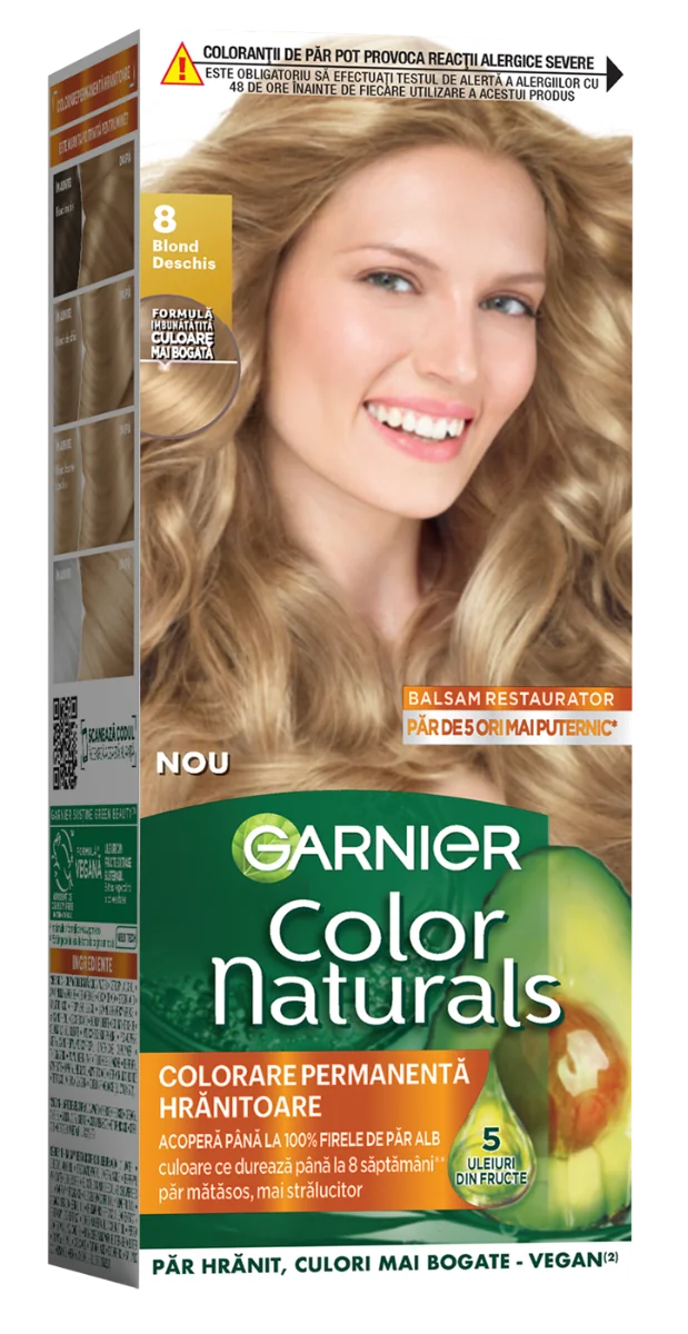 Vopsea de par permanenta Color Naturals 8 Blond Deschis, 112ml, Garnier