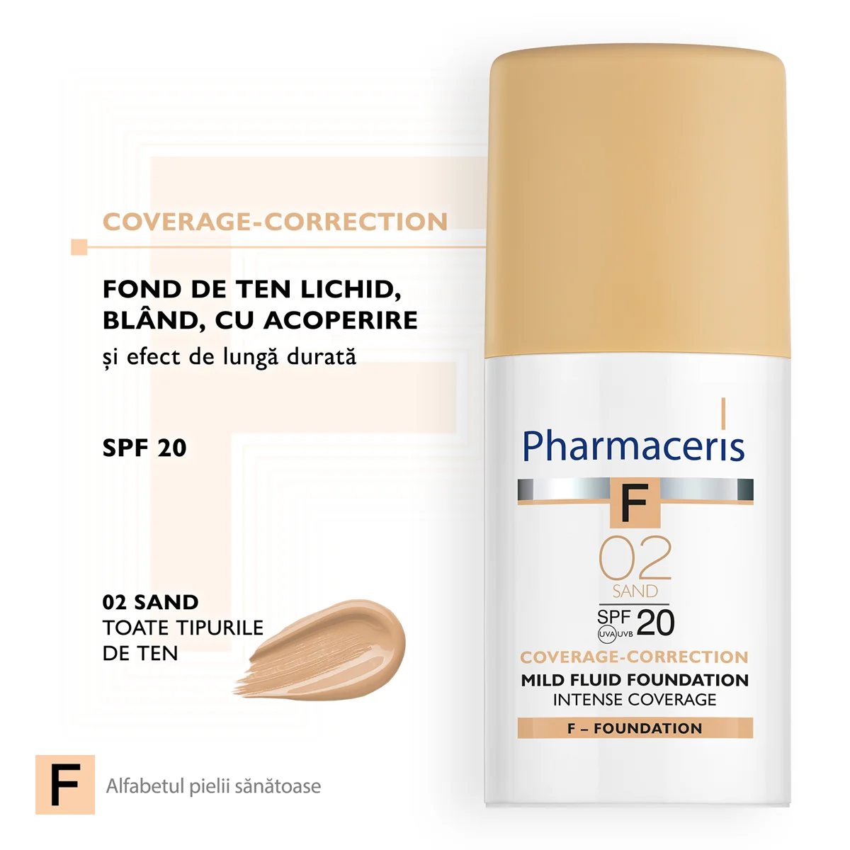 Fond de ten Intense Coverage 02 Sand SPF20 F, 30ml, Pharmaceris