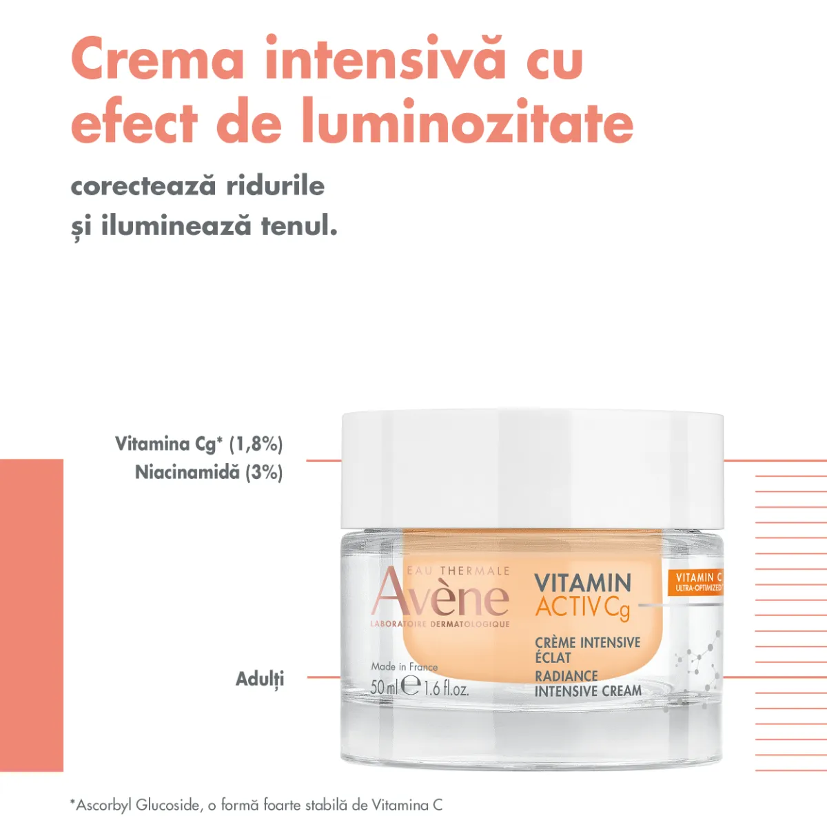 Crema iluminatoare intensiva cu Vitamina C si Niacinamida Vitamin Activ Cg, 50ml, Avene 