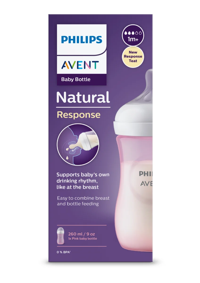 Biberon pentru 3-6 luni Natural Response Roz SCY903/11, 260ml, Philips Avent
